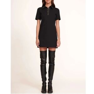 Staud Jay Faux Leather Collar Black Mini Dress